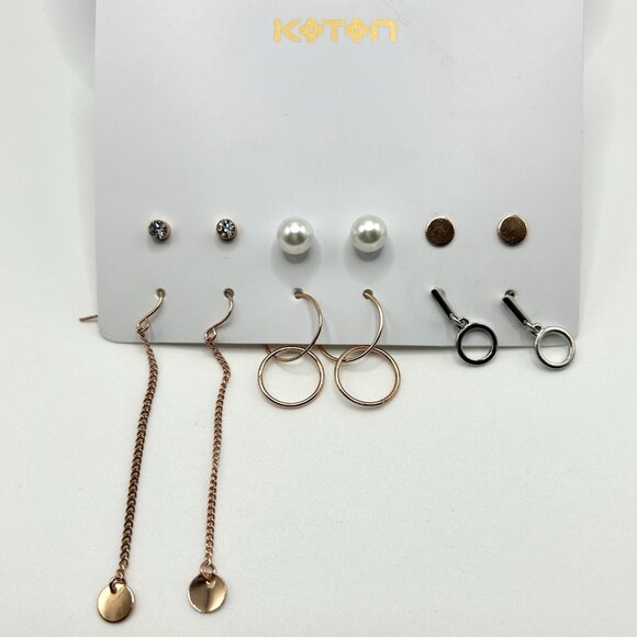 💙💚Koton Multi-Tone Earring Set – 6 Pairs, Mix of Styles & Finishes - Picture 1 of 15